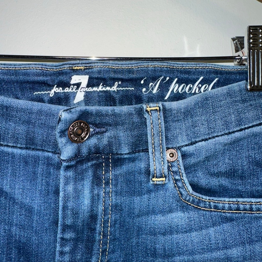 Women's 7 For All Mankind Blue Gold Stitch A Pocket Flare Jeans Size 26 - Picture 8 of 16
